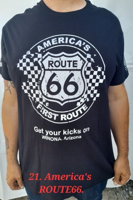 Tee-Shirt     --"America's first route"--  (Route 66 Blanc)