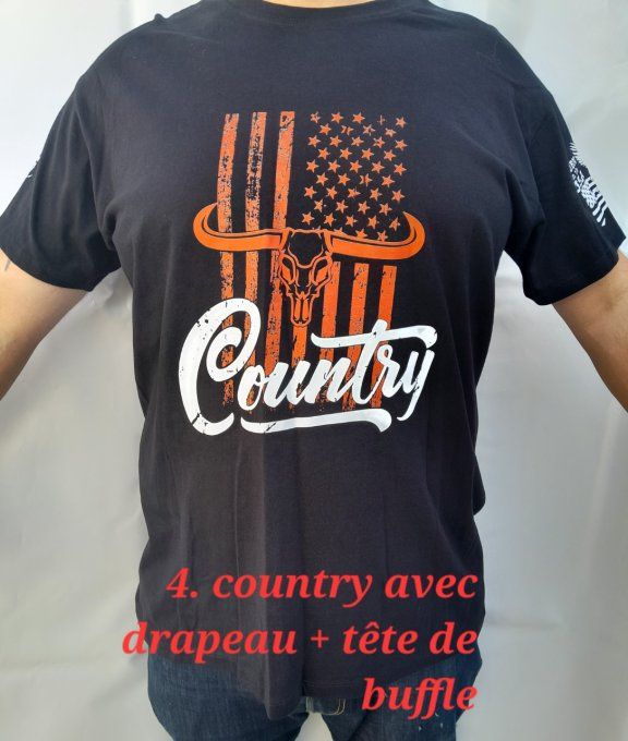 Tee-Shirt --" Country drapeau rouge + Longhorn"--