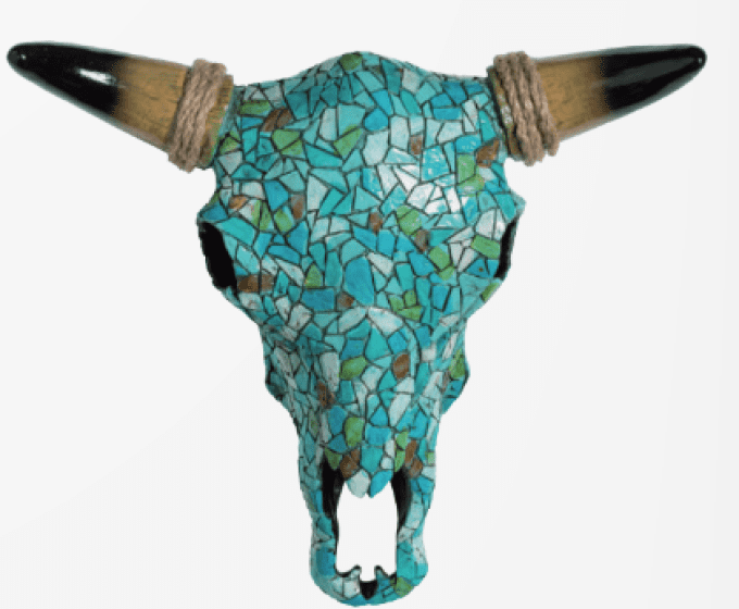 Crâne de vache turquoise