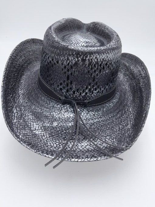 Chapeau noir & gris fleur strass