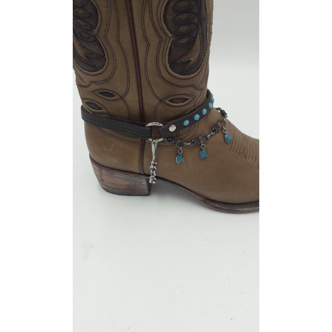 Tour de bottes marron strass bleu + gouttes d'eau bleu ( la paire)