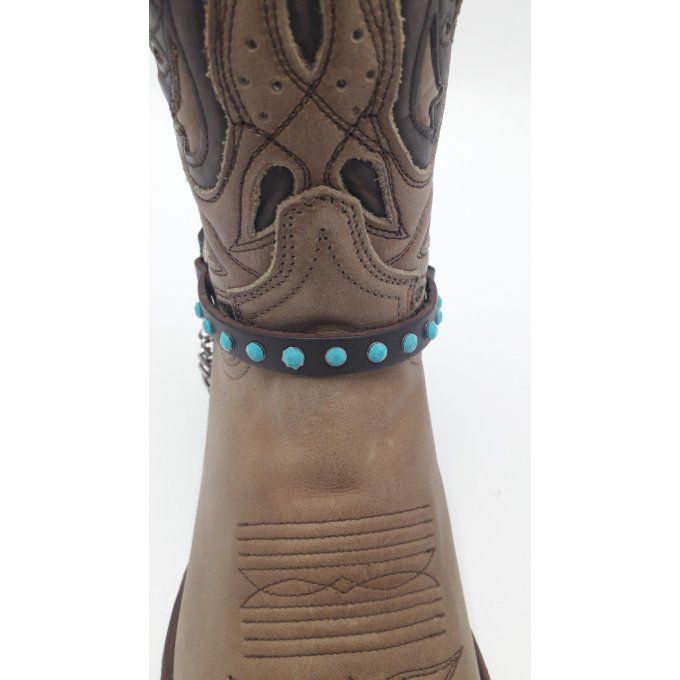 Tour de bottes marron foncé strass bleu - simple - (la paire)