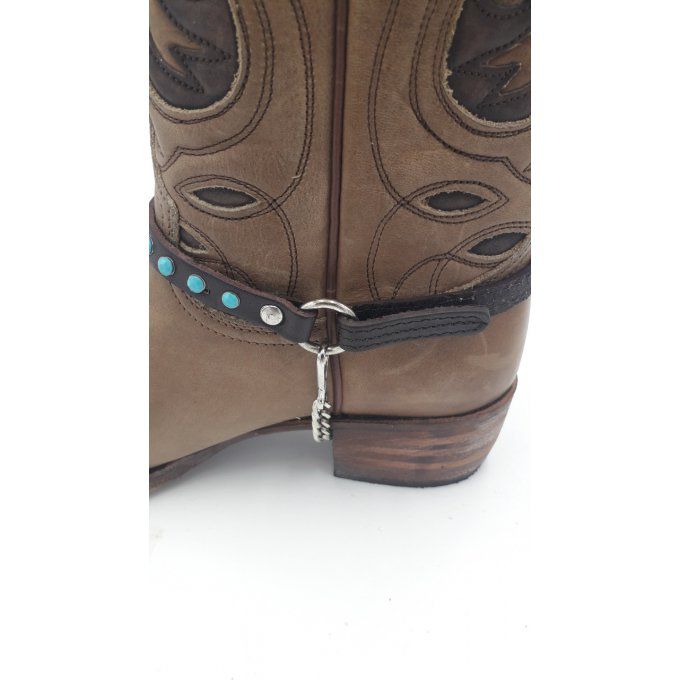 Tour de bottes marron foncé strass bleu - simple - (la paire)