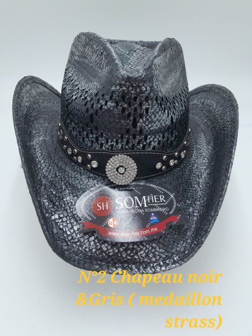 Chapeau noir & gris médaillon strass