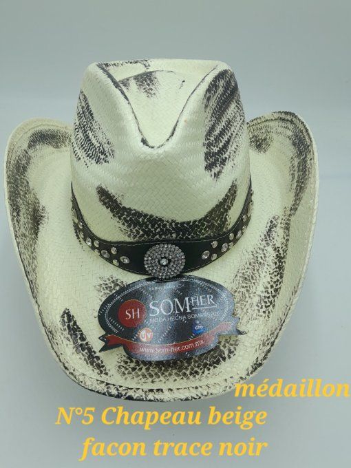 Chapeau beige & noir médaillon strass