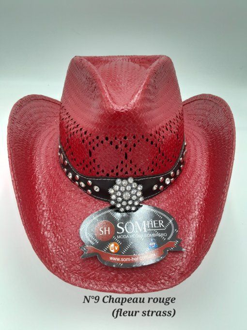 Chapeau rouge fleur strass