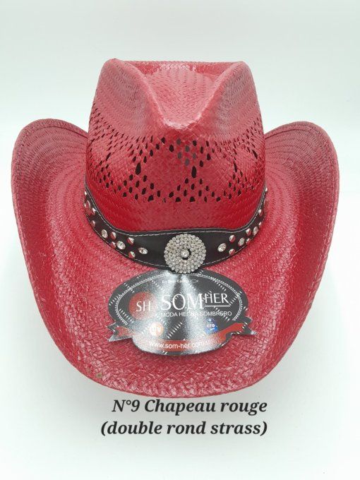 Chapeau rouge double rond strass