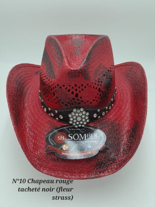 Chapeau rouge & noir fleur strass