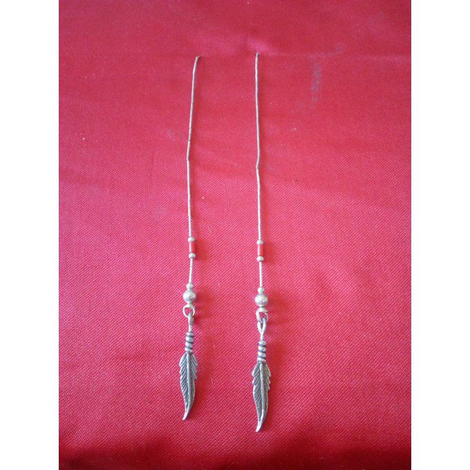 Boucle d'oreilles Longues et plume