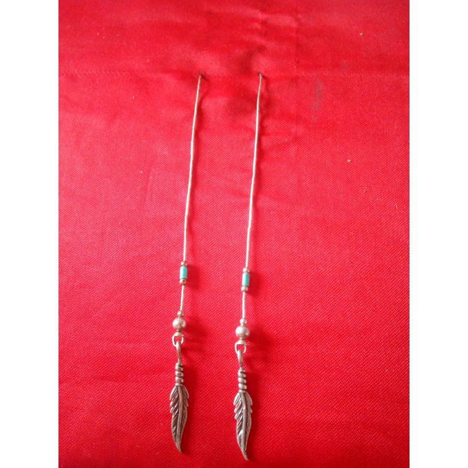 Boucle d'oreilles Longues et plume
