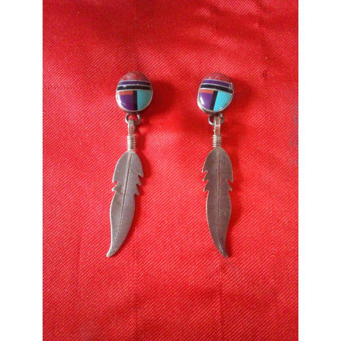 Boucle d'oreilles plume et ces pierres