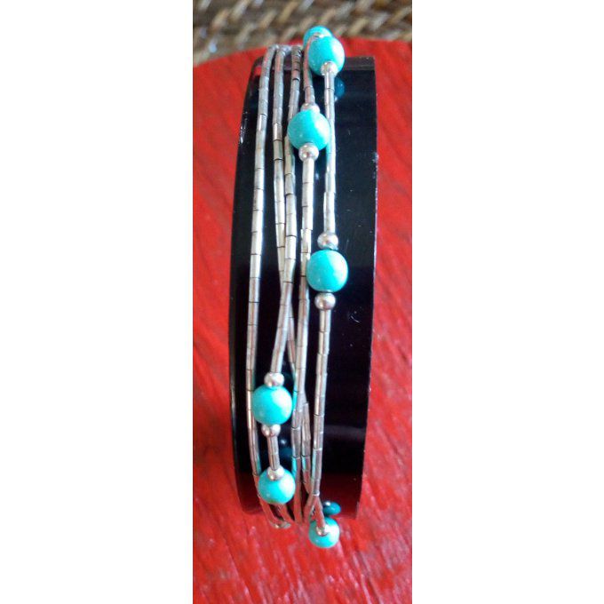 Bracelet avec perles rondes bleu