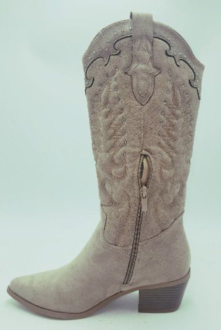 Botte taupe à strass