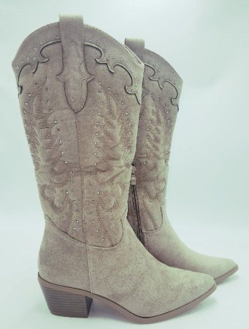 Botte taupe à strass