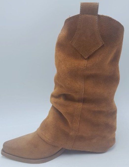 Botte à revers marron à lacets