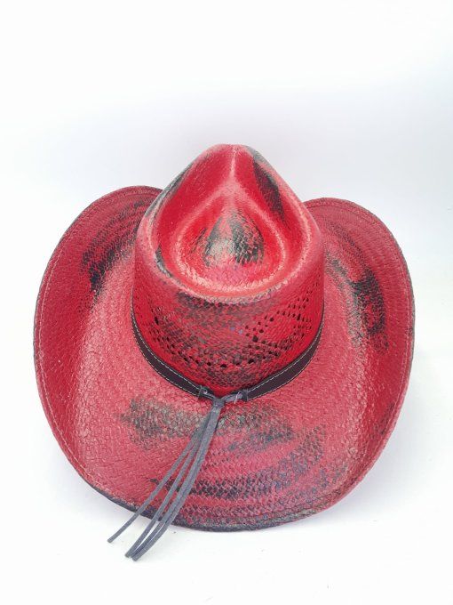 Chapeau rouge/noir avec rond à strass (2)