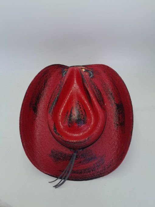 Chapeau rouge/noir avec rond à strass (2)