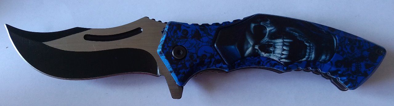 Couteau tête de mort bleu 