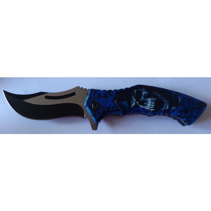 Couteau tête de mort bleu 