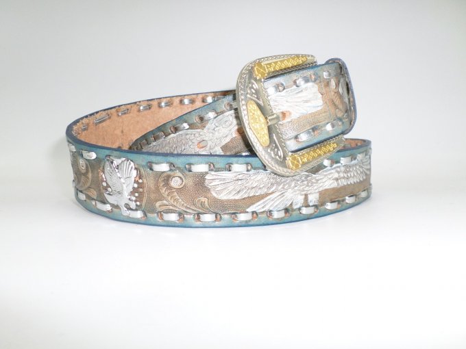 Ceinture bleu & marron aigle blanc -37 -