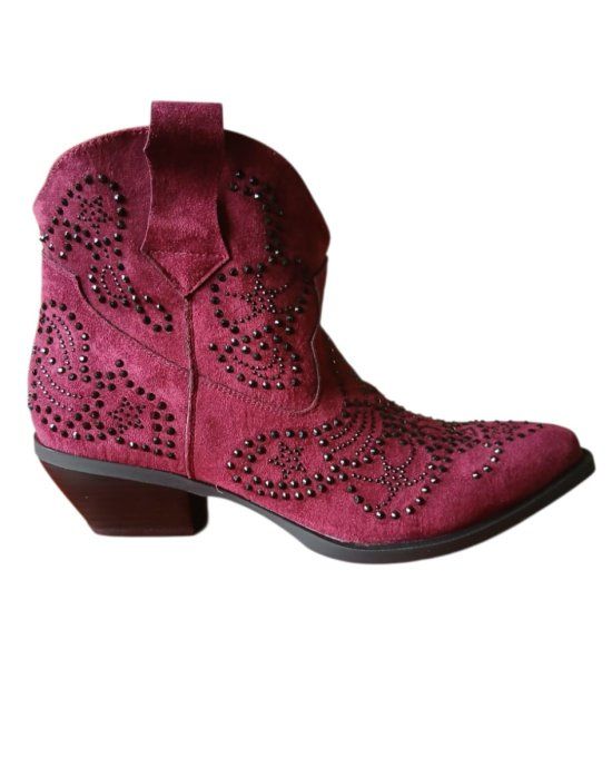 Bottine rouge bordeaux à strass