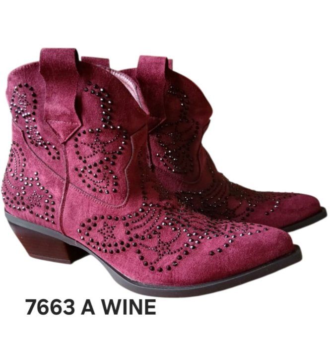 Bottine rouge bordeaux à strass