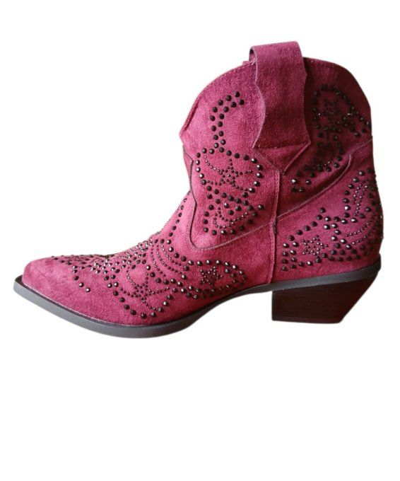 Bottine rouge bordeaux à strass