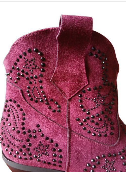 Bottine rouge bordeaux à strass