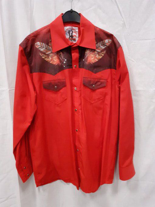 Chemise rouge crâne & plumes