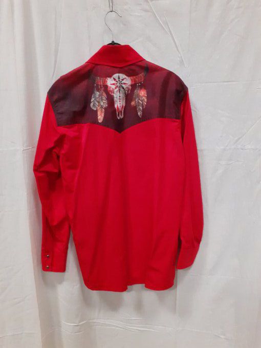 Chemise rouge crâne & plumes  (Femme)