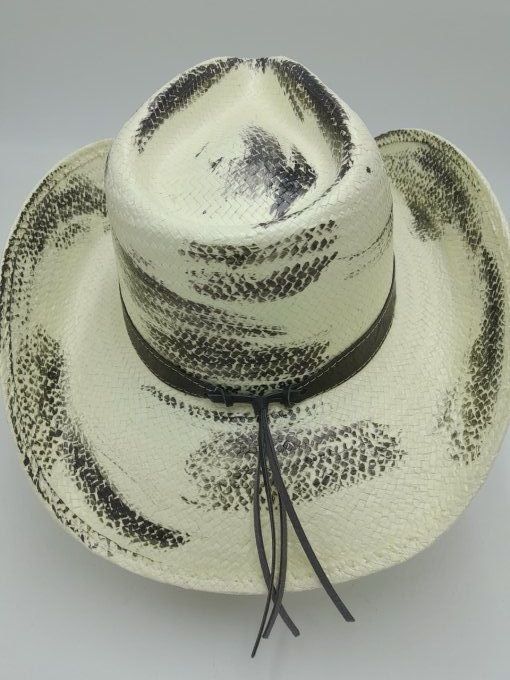 Chapeau beige & noir fleur strass