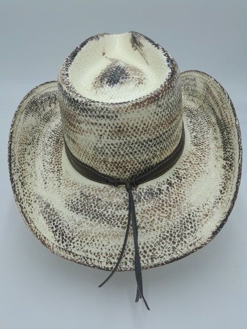 Chapeau beige, noir & marron fleur strass