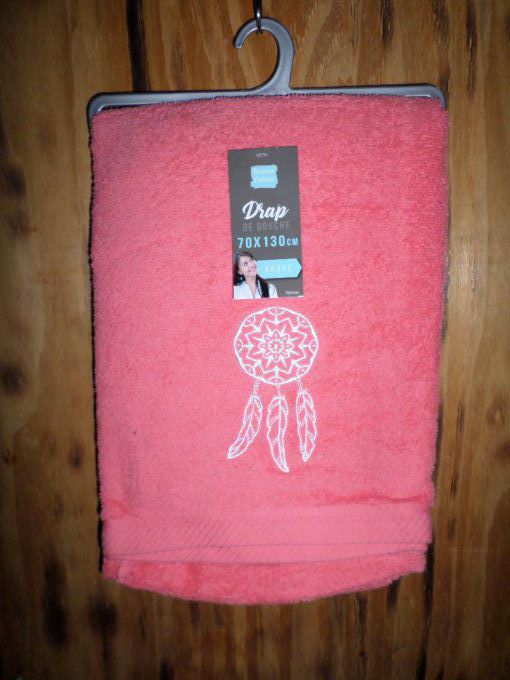Grande serviettes de bain rose (saumon) "capteur de rêves"